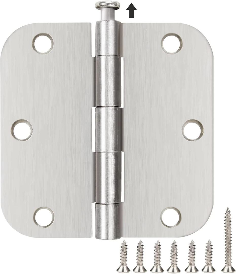 30 Pack Satin Nickle Door Hinges Brushed 3.5 Inch Interior Rounded 5/8" Radius 3-1/2" Flat Iron Hinge Hardware House Bifold Table Farmhouse Bedroom Office Living Room Decor 3" Accessories for Doors