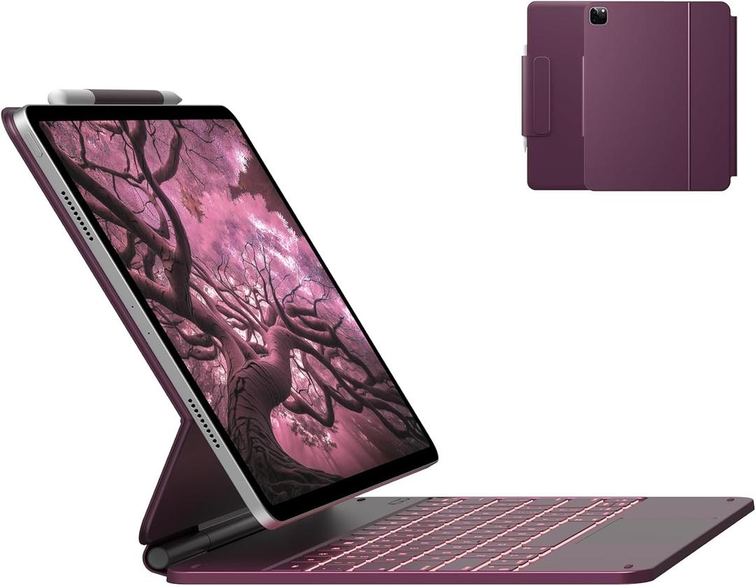 Typecase Edge Keyboard Case for iPad Air 13-inch(M3/M2, 2025/2024) & iPad Pro 12.9-inch(6th/5th/4th/3rd Gen), Magic Keyboard with 11-Color Backlight, Multi-Touch Trackpad, Pencil Holder, Raspberry