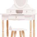 Le Toy Van - Wooden Vanity Table with Mirror and Chair - Bedroom Furniture - Victorian Style Oval Dressing Table - Desk with Drawers and Stool - Kids 3+