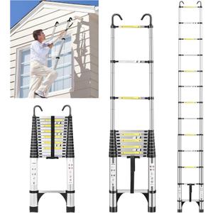 JADDUO 20.3 FT Telescopic Ladder, Aluminium Silver Telescoping Ladder with Non-Slip Feet and Stable Hook, Portable Extension Ladder for Household and Outdoor Working, Heavy Duty 330 lbs Max Capacity