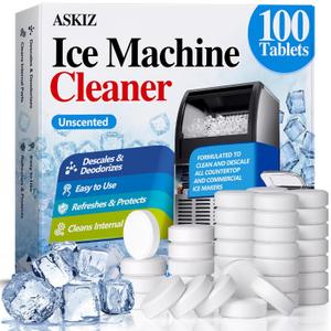 100 Pack Ice Machine Cleaner Descaler Tablets-Ice Maker Cleaner Compatible with Frigidaire, Opal, GE Profile, Kitchenaid, Nickel Safe Scale Remover for Countertop, Nugget Ice Makers