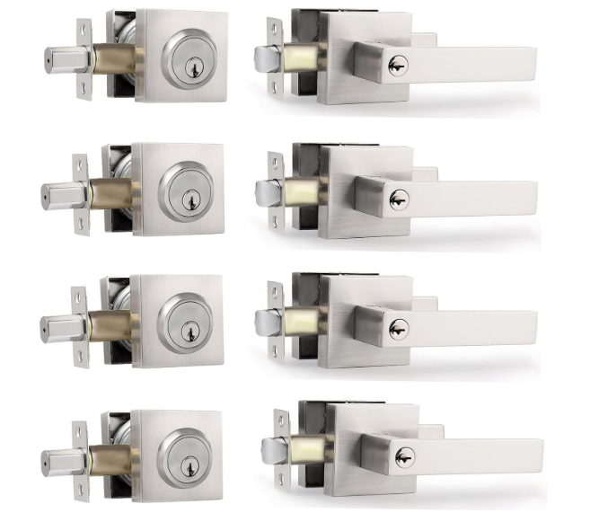 Cielsa Dawn Key Lock Satin Nickel Entry Door Set with Deadbolt Combination Lockset, 4-Piece Set