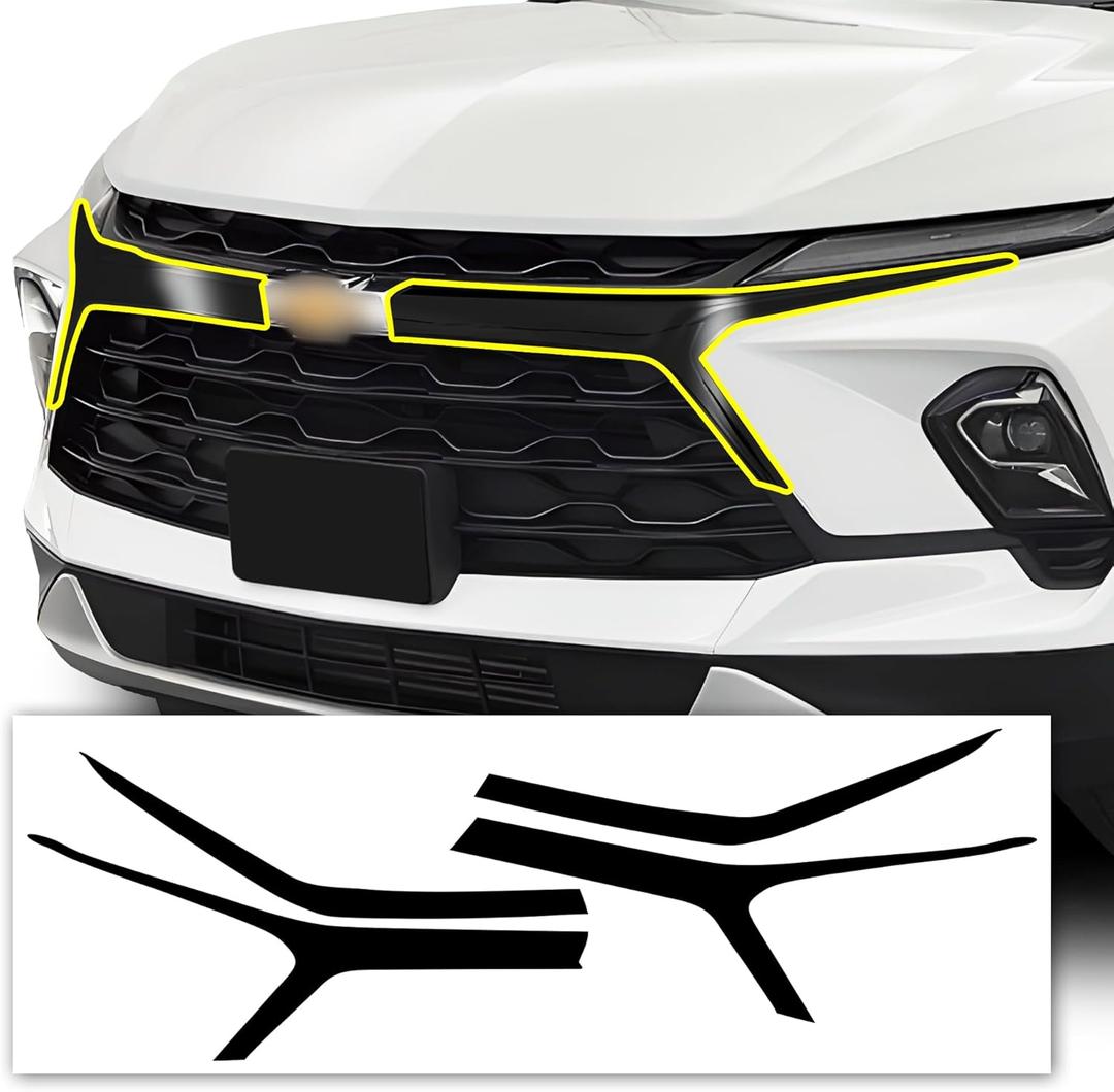 BOGAR TECH DESIGNS for Chevrolet Blazer 2023-2026 Front Grille Chrome Delete  Precut Vinyl Overlay Kit, Gloss Black Blackout Trim
