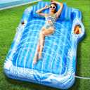 78"x50" Inflatable Tanning Pool Lounger Float with Sprinkler, Extra Large Pool Floats Adult with Pillow 6 in 1 Suntan Tub Raft Floatie with Food Drink Holder, Blow Up Tanning Bed for Summer Pool Party