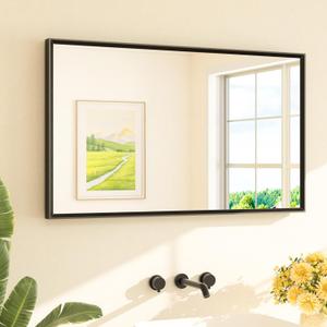 TETOTE Black Framed Mirror for Bathroom Vanity 40" x 24" Matte Black Rectangle Beveled Frame Wall Mirror for Over Sink, Tempered Glass, Modern Farmhouse Bedroom, Entryway, Living Room