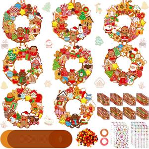 Hollowfly 48 Sets Christmas Wreath Craft Kits for Kids DIY Gingerbread Man Wreath Hanging Ornaments with Stickers for Christmas Xmas Party Favors Home School Classroom Activities
