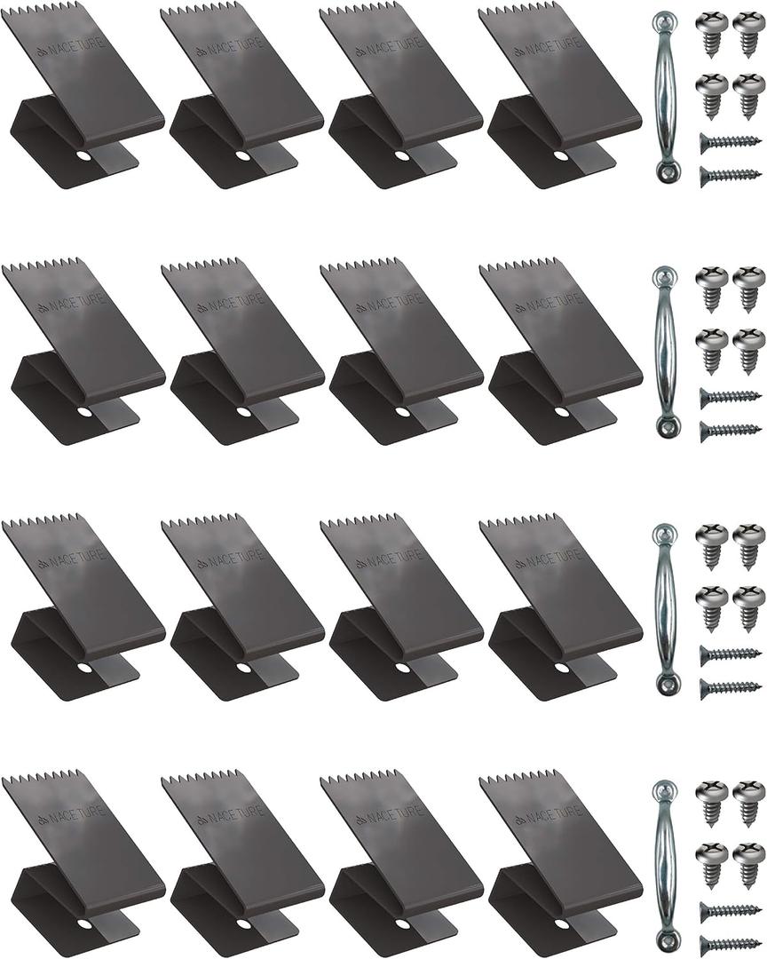 Hurricane Window Board-Up Clips Universal and Reusable Hurricane Storm Plywood Clips for Windows with Door Handles and Screws 1/2 inch 16 Pack (1/2")