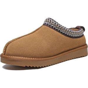 Women's Slippers Genuine Suede Platform Mini Boots Mens Faux Fur Warm Lining Winter Mules Cozy Warm House Shoes Indoor and Outdoor (8.5, Brown)