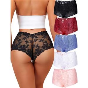 Take Talk Sexy Lace Underwear Panties Lingerie Gift for Women Wife 5 Pack Soft Cheeky Boy shorts Plus Size Underwear Women,XL