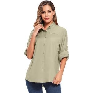 Womens Sun Protection Safari Shirts UPF 50+ UV Long Sleeve Outdoor Cool Quick Dry Fishing Hiking Shirts (Large, 5024 Dark Khaki)