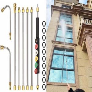 Telescoping Gutter Cleaning Tools from the Ground,12 Feet Pressure Washer Extension Wand with 45,60,90,120 4000 Psi Pressure Washer Extension Pole,Shop Vac Gutter Cleaning Attachment (Set of 8)