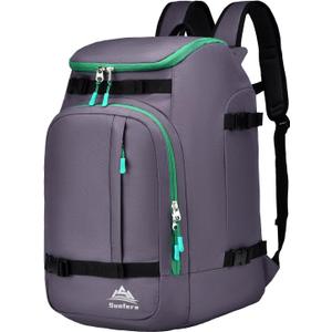 Ski Boot Bag Black Cooler Backpack 50L Waterproof Snowboard Travel Luggage Snow Bags for Youth Men Ski Helmet Goggles Gloves Skiing Gear Accessories (Light Purple Blue)