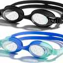2 Pack Kids Swim Goggles for Toddlers 6-14(8-12), Anti-Fog UV Protection No Leak Swimming Glasses for Boys Girls (Black & Blue)