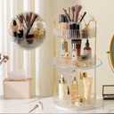 Rotating Makeup Organizer for Vanity, High-Capacity Skincare Clear Make Up Storage Perfume Organizers Cosmetic Dresser Organizer Countertop 360 Spinning (Clear, New-3 Tier)