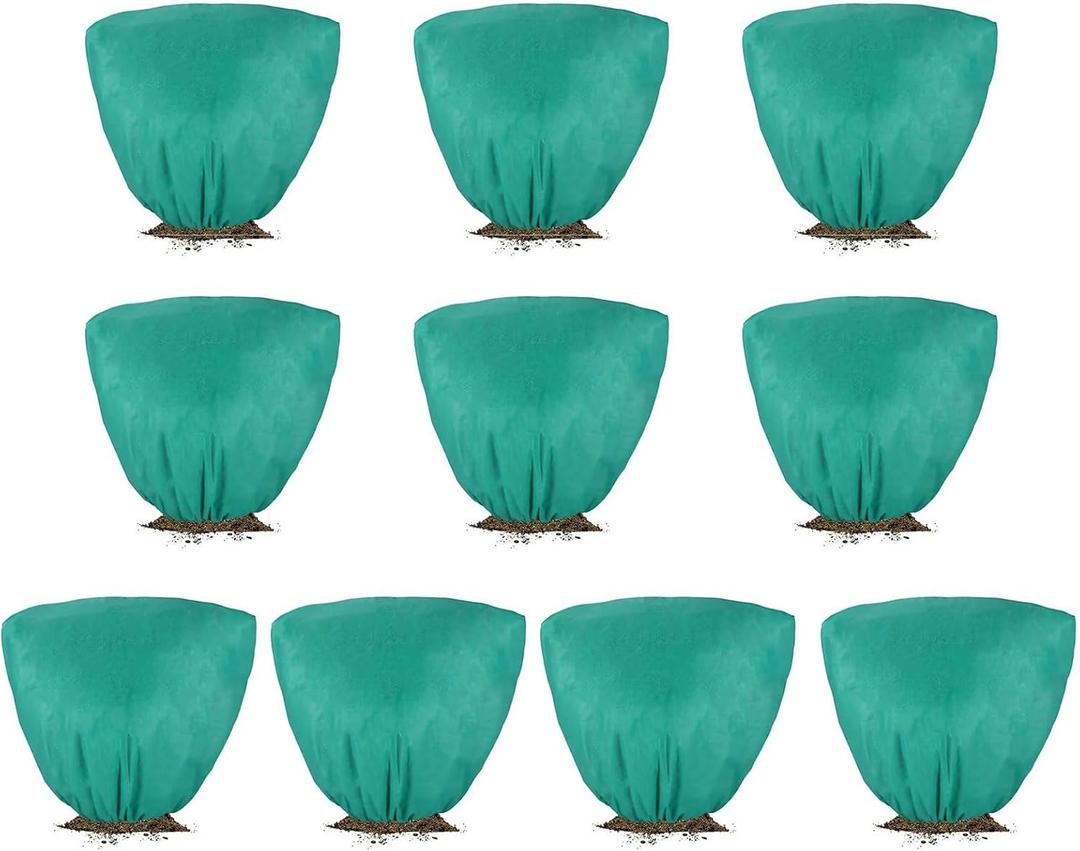 10 Pcs Winter Plant Covers Freeze Protection 23.6x39.3 Inch Horizontal Shrub Tree Rose Plant Protection Bags Frost Blanket with Drawstring for Fall Winter Outdoor Garden Planting (Green)