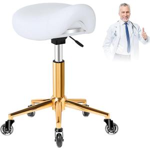 YEEZEE Saddle Stool Heavy Duty, Ergonomic Saddle Chair with Wheels, White