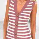 BTFBM Casual Women Spring Dresses 2025 Sleeveless Striped Midi Button Down Dress Ribbed Knit Cardigan Cover Up Dress (M)