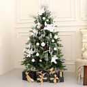 Christmas Ornaments Set of 12, 3.15" Flocked Velvet Balls with Hand Painted Designs, White Elegant Christmas Tree Decorations in Gift Box