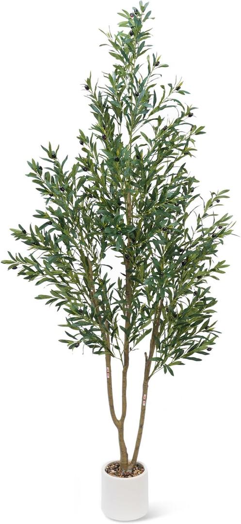Olive Tree 7FT Fake Tree Faux Plants Indoor with Pot Artificial Tree Nearly Natural Olive Branches and Fruits for Living Room Home Office Decorations