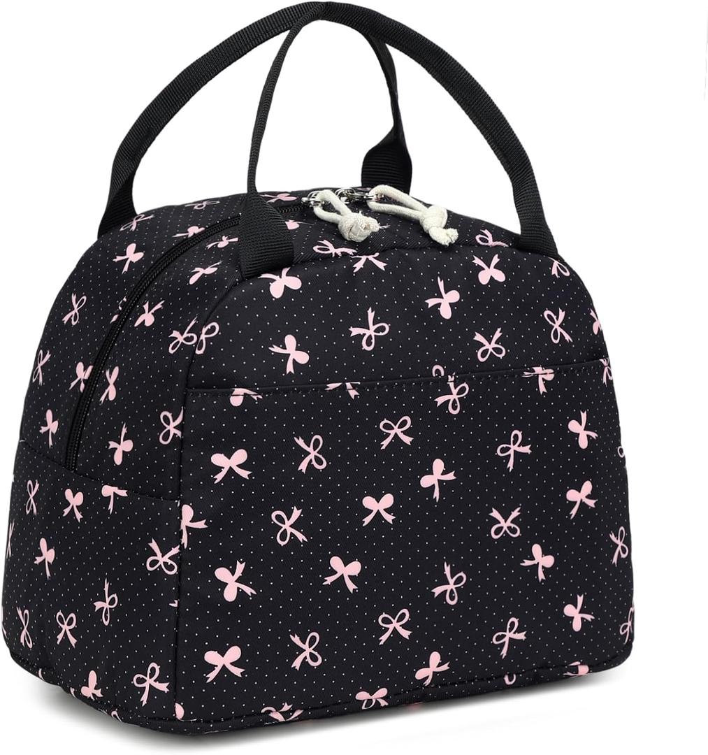 LEDAOU Lunch Box for Women Insulated Lunch Bag Lunch Tote Bags Leakproof Cooler Lunch Case for Travel Work Picnic (Black Bow), 6.3"D x 10.8"W x 8.85"H