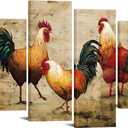 Nachic Wall Farm Animal Art Painting Rooster Picture Canvas Print in Vintage Style Farmhouse Countryside Home Kitchen Retro Decorations Gallery Wrap Ready to Hang