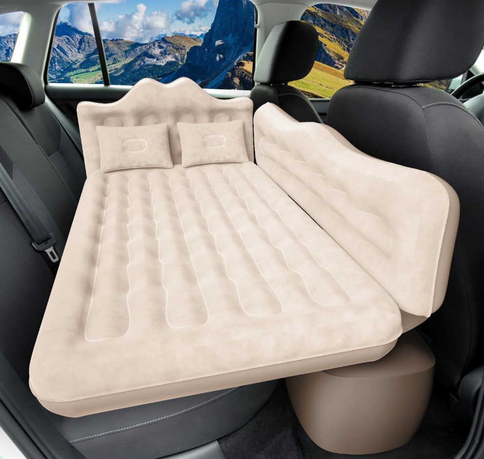 Car Air Mattress, Inflatable SUV Truck Air Mattress Back Seat Camping Bed Thickened Car Sleeping Pad for Travel, Car Bed SUV Mattress with Air Pump 2 Pillows, 69"L x 30"W x 6"Th