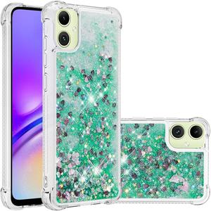 Case for Samsung Galaxy A05, Glitter Liquid TPU Cover Clear Flowing Quicksand with Anti-Fall Bumper Corner Shockproof Protection Women Girly Case for Galaxy A05 Green Love LSYB