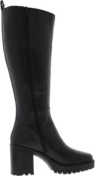 Steve Madden Women's Deegan Fashion Lug Sole Knee High Leather Heeled Boot, 9.5, Black