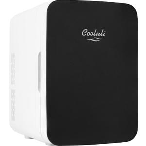 Cooluli 10L Mini Fridge for Bedroom, Car, Office Desk & Dorm - Portable Thermoelectric Cooler & Warmer for Food, Drinks, Skincare - AC/DC Refrigerator with Glass Front, Black, 10 Liter