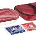 Anchor Hocking Glass Baking Dishes for Oven with Casserole Carrier, 4 Piece Set (3 Quart Glass Baking Dish, Red Lid, Red Thermal Carrier, and Hot/Cold Pack) (Small)