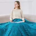 BEDELITE Twin Blanket for Couch & Bed, 300GSM Soft & Warm Fleece Blanket, Decorative and Giftable Striped Teal Blankets for Women, Men, 60"x80"