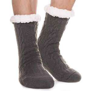 EBMORE Mens Slipper Fuzzy Socks Winter Cozy Fluffy Cabin Warm Fleece Soft Comfy Thick Non Slip Home Socks (Dark Grey)