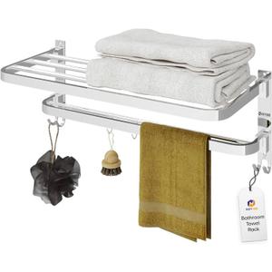 Premium Grade 24 Inch Stainless Steel Foldable Towel Rack | Bathroom Towel Holder | Towel Hanger Wall Mounted (Stainless Steel, 1)