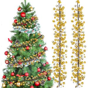 WILLBOND 9 ft Gold Assorted Christmas Ball Garland Ball Ornaments Hanging Baubles Ornament for Xmas Christmas Tree Fireplace Wreath Indoor Outdoor Home Office Decoration