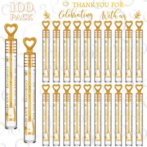 Shappy 100 Pcs Wedding Bubble Bulk Wedding Party Favors Bubble Wand for Guests Send Off with Stickers for Bridal Shower Anniversaries Celebration Goody Bag Stuffers Filler (Gold Heart)