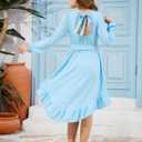 Dresses for Girls 10-12 Blue Tween Spring Long Sleeve Lace Backless High Low Ruffle Swing Maxi Kids Easter Wedding Formal Party Dress