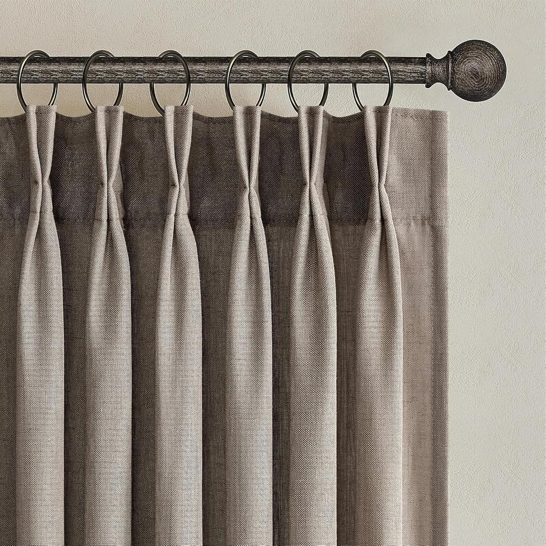 100 Inches Long Pleated Sheer Curtains,Dark Linen Blended Light Filtering Window Curtains 100 Length 2 Panels for Living Room Bedroom Pinch Pleat Drapes with Hooks 2 Panels 40" Wx100 L,Light Brown