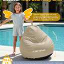 Outdoor Kids Bean Bag Chair - Small Beanbag Sofa with Shredded Foam Filling, Splash-Proof Detachable Zipper Cover with a Handle for Patio Poolside Relaxing, Beige, 2.5 Ft