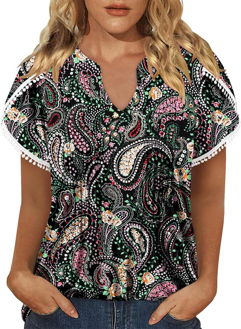 BETTE BOUTIK Womens Summer Tops Pleated Short Sleeve Tunic Tops Short Sleeve Blouses Shirts S-3XL (Pink, S)