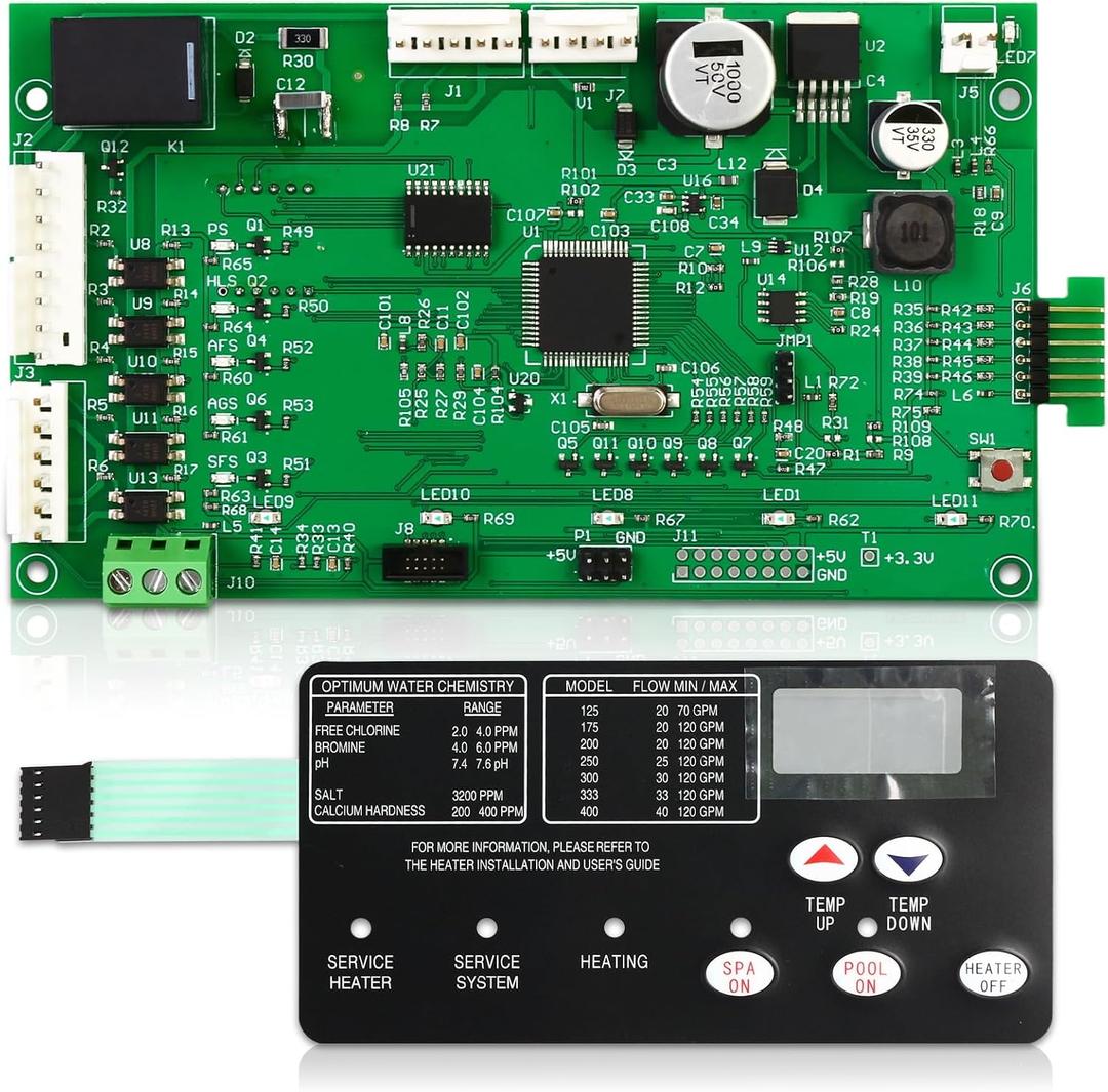 42002-0007S Control Board Kit for Pentair MasterTemp 400/300/250 & Sta-Rite Max-E-Therm SR400/SR333/SR200 Pool Heaters - Replacement for 461105, Includes 472610Z Switch Membrane Pad
