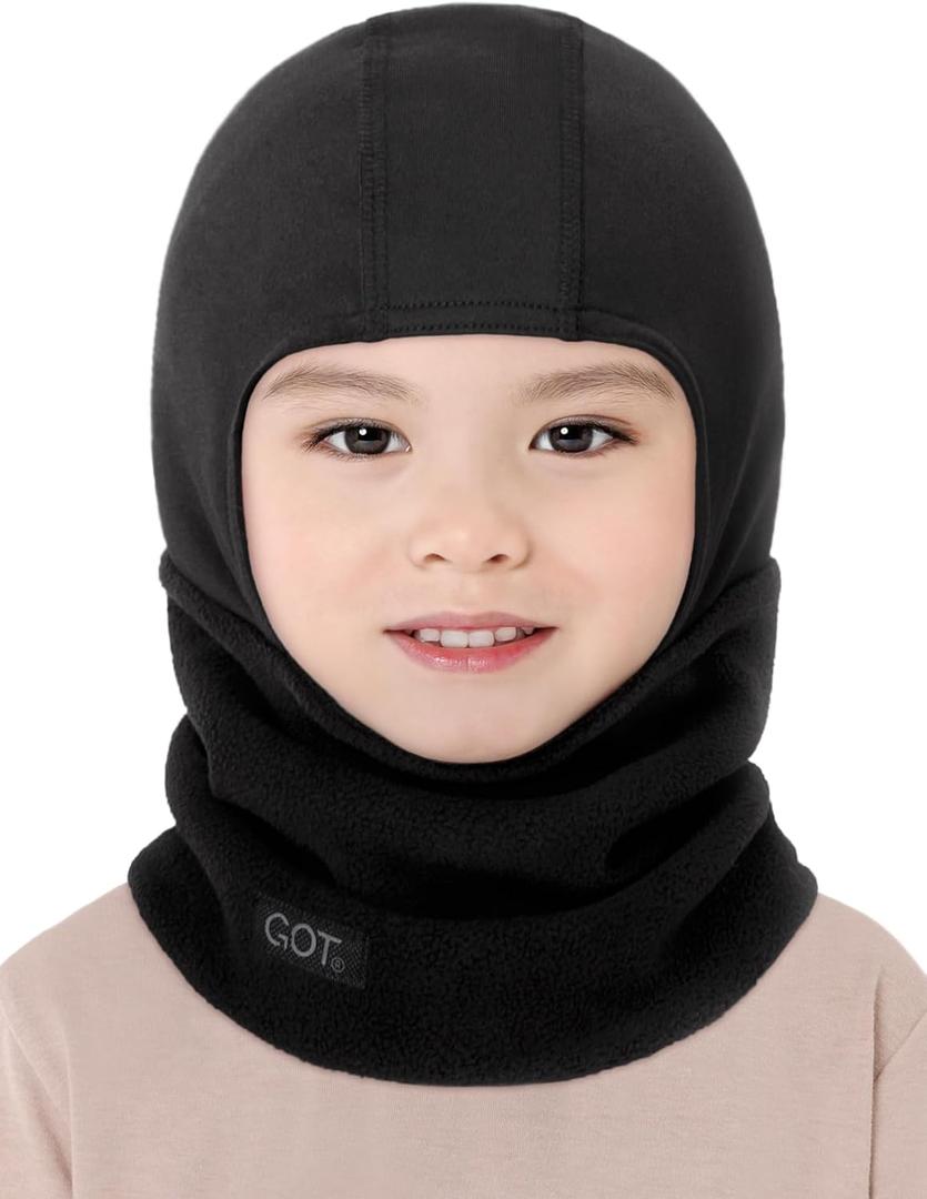 GOT Sports Kids Balaclava Ski Mask - Winter Fleece Neck Warmer with Helmet Liner Hood for Boys Girls (Ages 3-6) (Black)