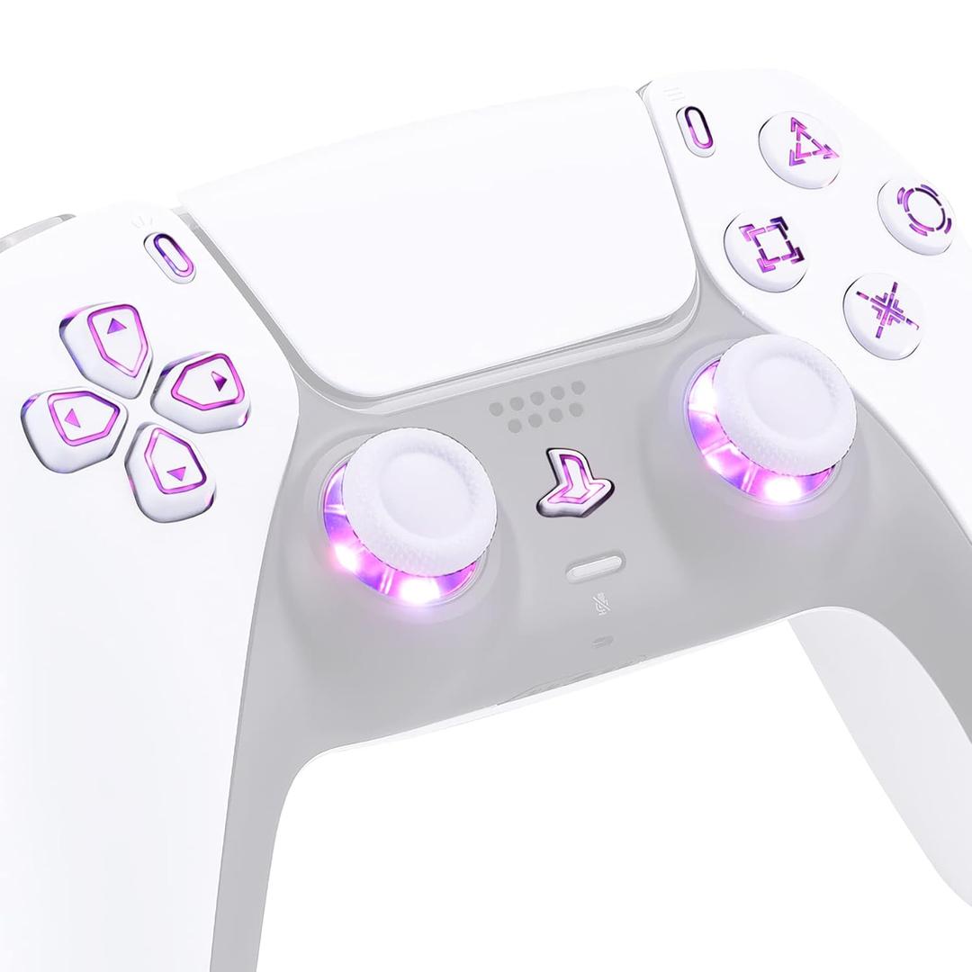 eXtremeRate Multi-Colors Luminated Dpad Thumbstick Share Home Face Buttons for PS5 Controller BDM-010 BDM-020, White Classical Symbols Buttons DTF V3 LED Kit for PS5 Controller - Without Controller