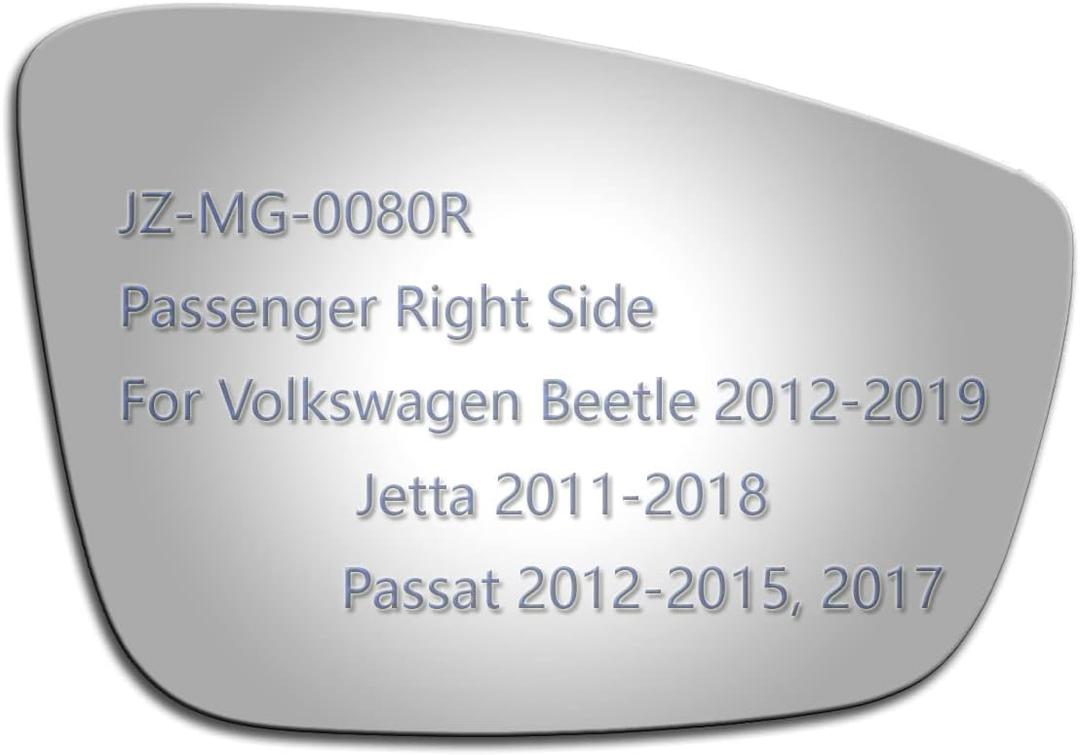 JZSUPER Side Mirror Glass fit for Volkswagen 2012-2019 Beetle, 2011-2018 Jetta, 2012-2015 2017 Passat Passenger Right Side RH Convex, Including Adhesive (Non Heated)