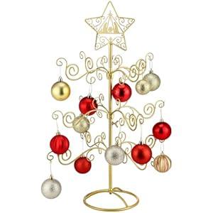 Otoolling 2 FT Jesus Iron Christmas Tree Ornament Display Stand with Hanger Hook Metal Ornament Display Tree Stand Hanger for Jesus Christmas Balls Bauble Decorations Gift Craft Tabletop (Gold)