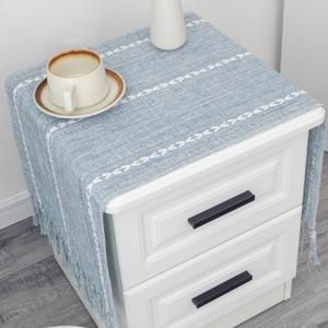 Farmhouse Rustic Blue Table Runner with Tassels Boho Linen Style Braided Striped Table Runners 36 Inches Long for Holiday Party Wedding Dresser and Nightstand Decorations 15x36 Inches