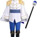 ODIZLI Prince Charming Costume Kids Boys Halloween Carnival Dress Up Fancy Cosplay Suits (9-10 Years, Blue Suit+crown+scepter)