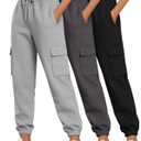 Neer 3 Pack Women's Cargo Sweatpants Joggers Pants Causal Gym Athletic Workout High Waist Bottom Y2k Fall Outfits with Pocket (Large, Black, Dark Grey, Light Grey)