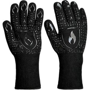 BBQ & Grill Gloves, Oven Gloves, 1472F Silicone Oven Mitts Heat Resistant Grilling Gloves Fireproof Non-Slip for Barbecue Cooking Baking Smoking, 1-Pair BlackM (Medium)
