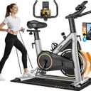 Exercise Bike, Magnetic Resistance Stationary Bikes for Home with App Compatible, Silent Indoor Cycling Bike with 350lbs Weight Capacity Comfortable Seat, Digital Monitor & Phone Mount (Grey Orange)