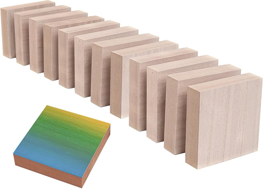 (12-Pack) - 4 x 4 Wooden Blocks for Crafts - 1-Inch Thick Square MDF Blocks - Smooth Surface with Wood Grain Pattern - Highly Customizable Blank Wood Squares